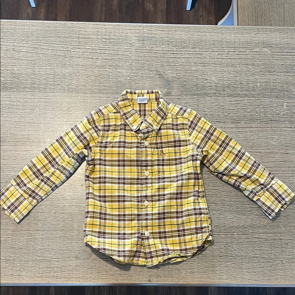 GAP Yellow Plaid Kids Button Down Shirt 3T‎